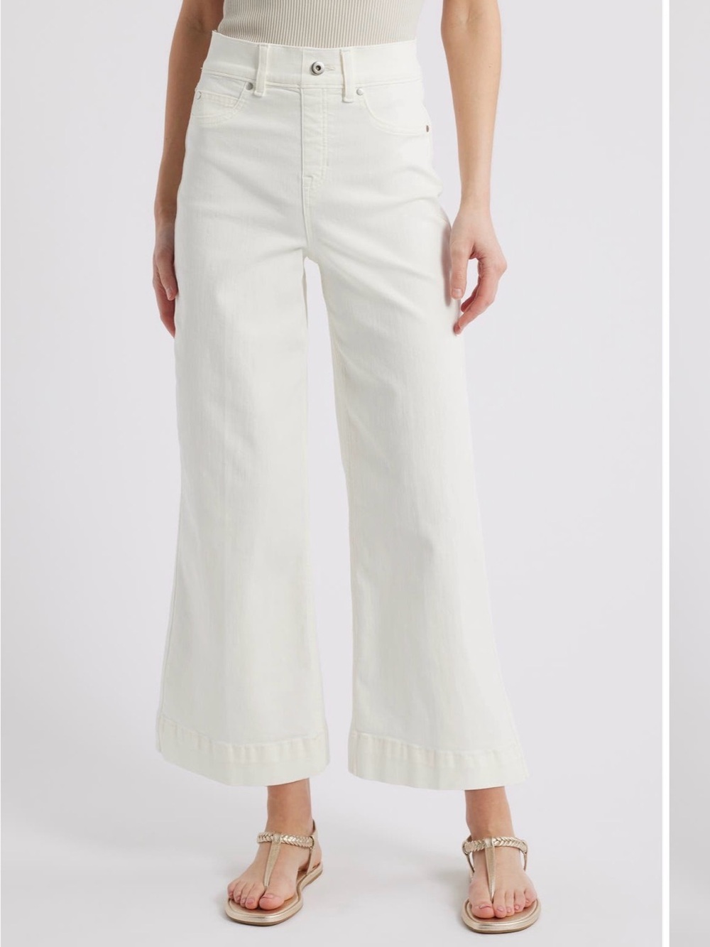 SPANX EveryWear cropped wide-leg jeans “Chalk Wash”